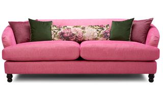 DFS Pink four-seater sofa with cushions