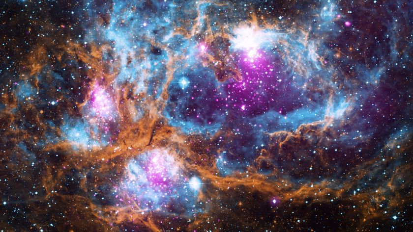 An image of a colorful cloudy star-forming region