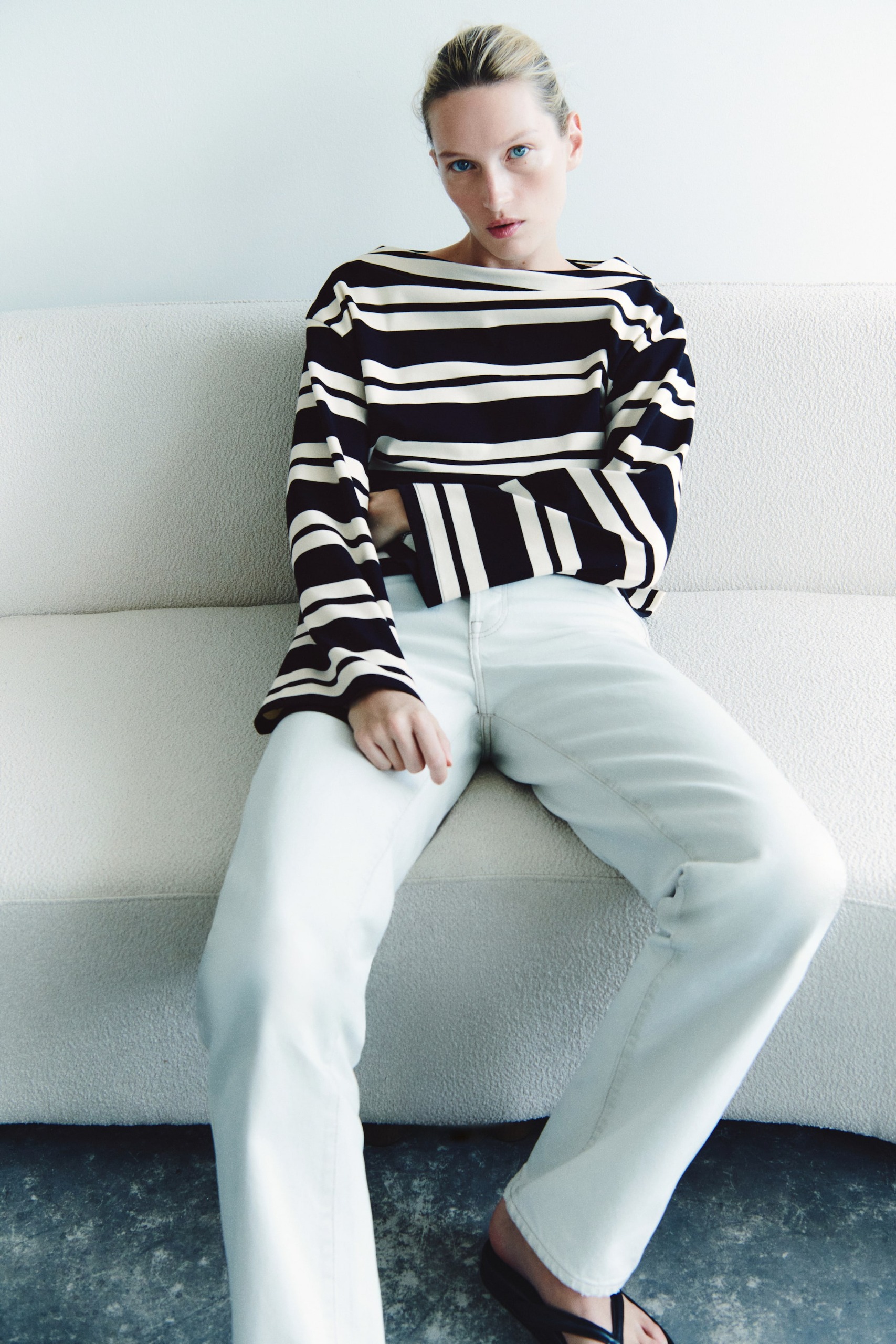 Long-Sleeved Boat-Neck Top