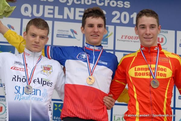 Junior men's podium at the French Cyclo-cross nationals. Quentin Jauregui won the race.
