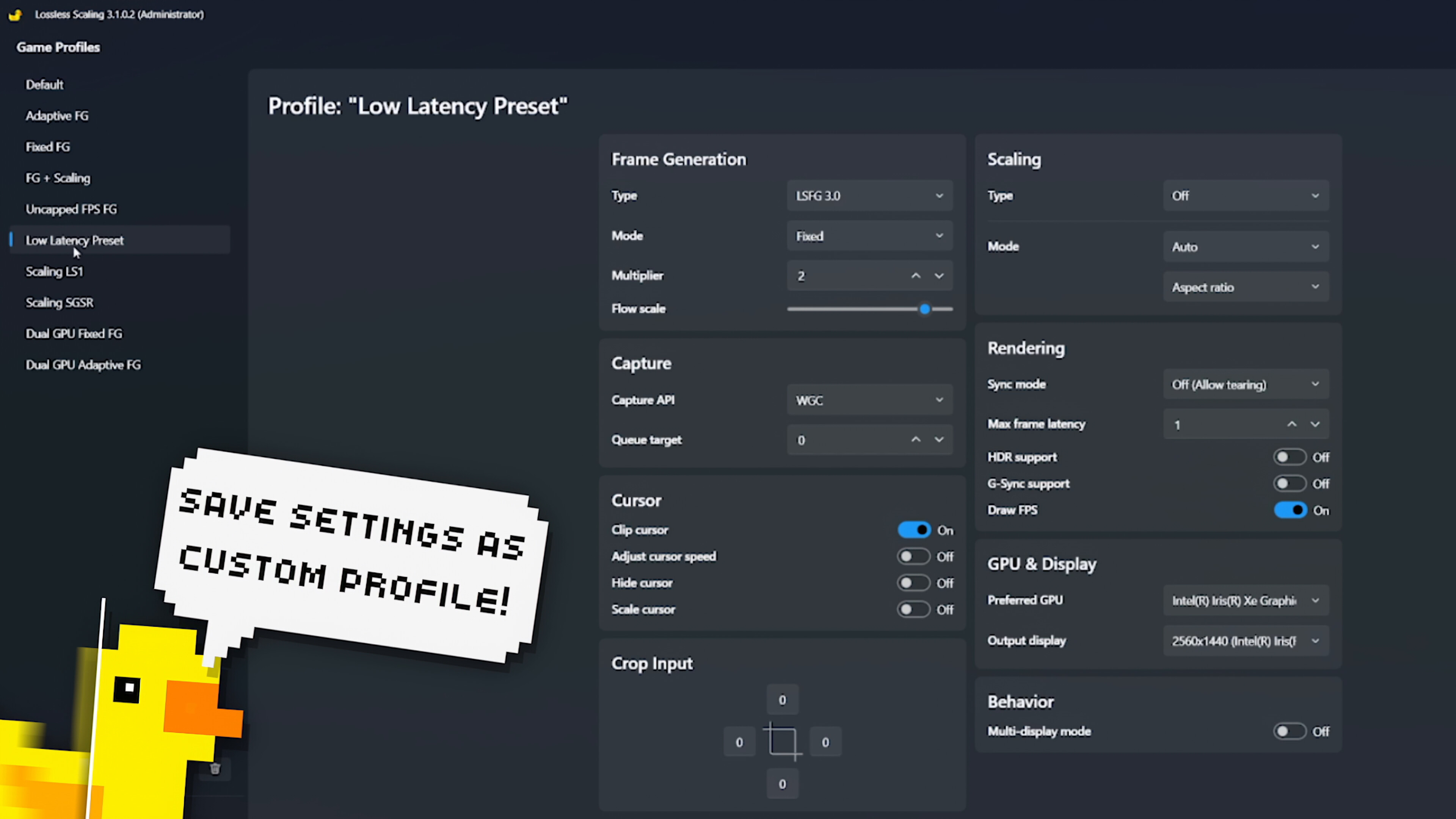 A screenshot showing the user profile customization page in the Lossless Scaling app.