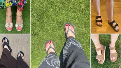 Julie Player, Molly Smith, Caroline Parr, Kerrie Hughes all testing summer sandals