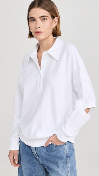 Tibi Summer Sweatshirting Polo Collar Sweatshirt