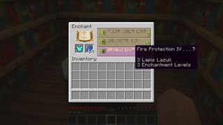 Minecraft enchantments - the enchantment table menu being used on armor