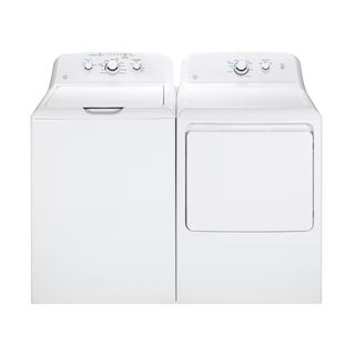 GE washer and dryer set in white