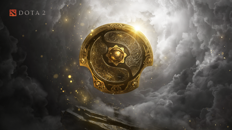 An image of the Dota 2 International 10 trophy shield.