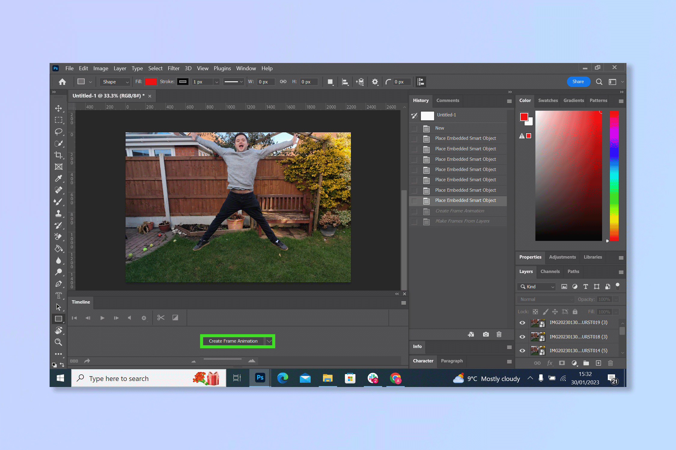 The third step to creating a Gif on Photoshop