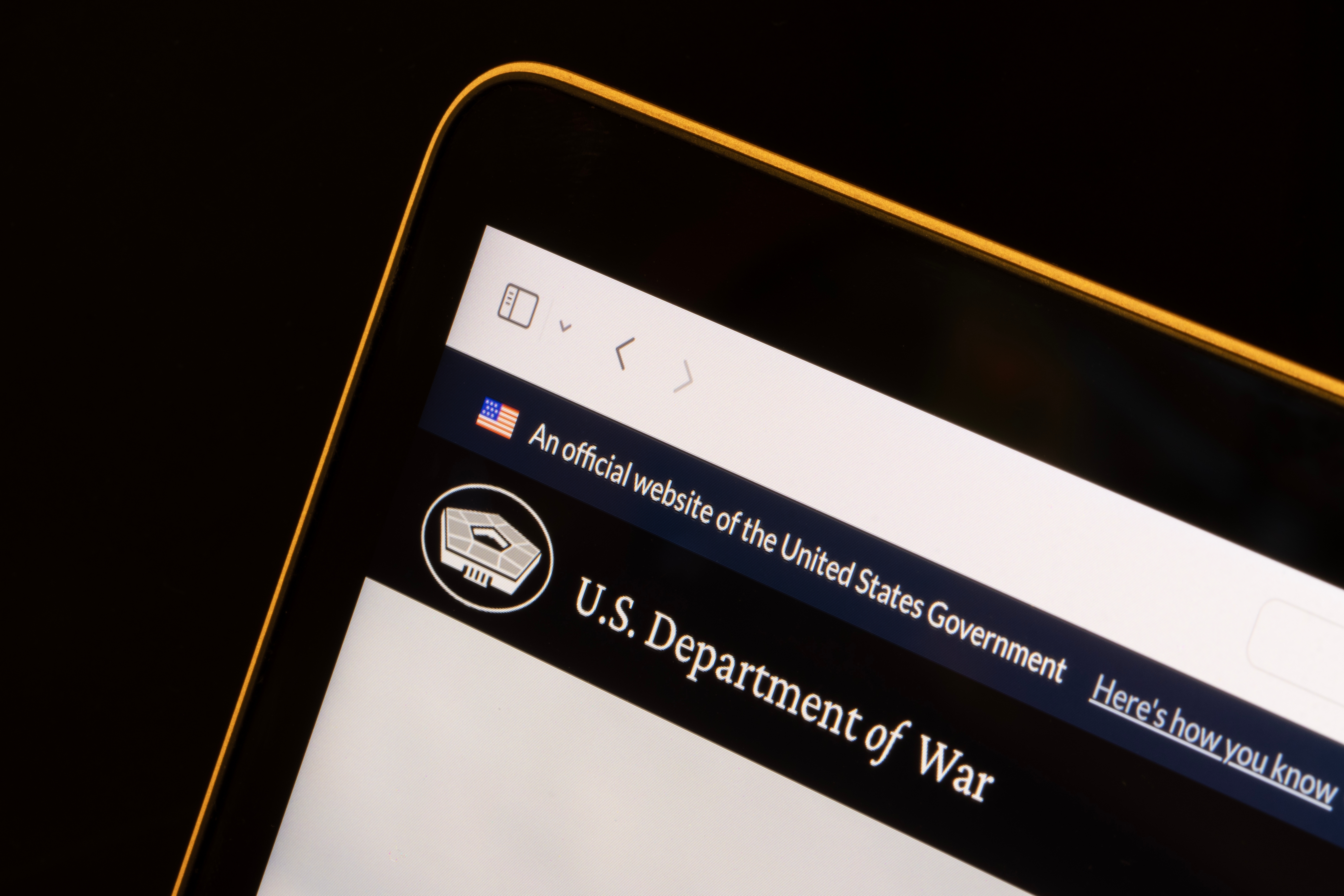 Homepage of the Department of War (DOW) is seen on the screen of a computer. President Trump renames the Department of Defense (DOD) to Department of War.