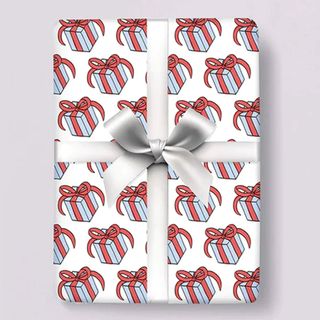 Present wrapped in present patterned wrapping paper with ribbon