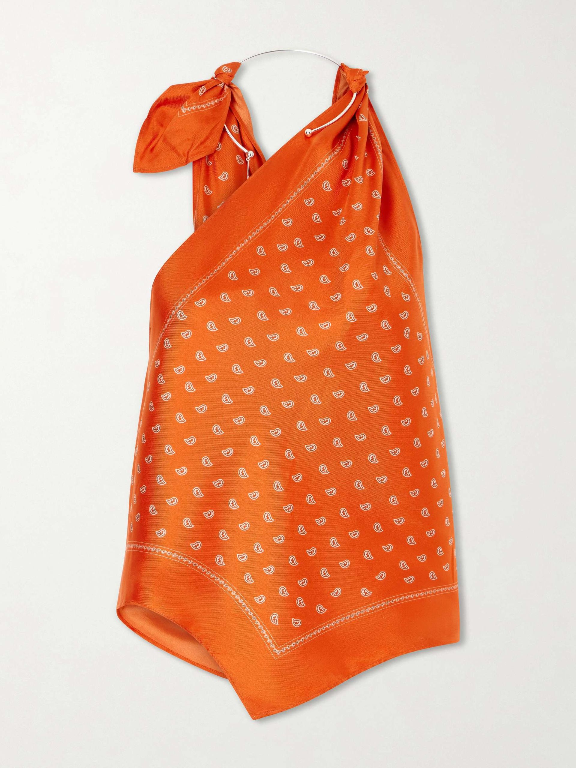 One-Shoulder Embellished Bandana-Print Silk Top