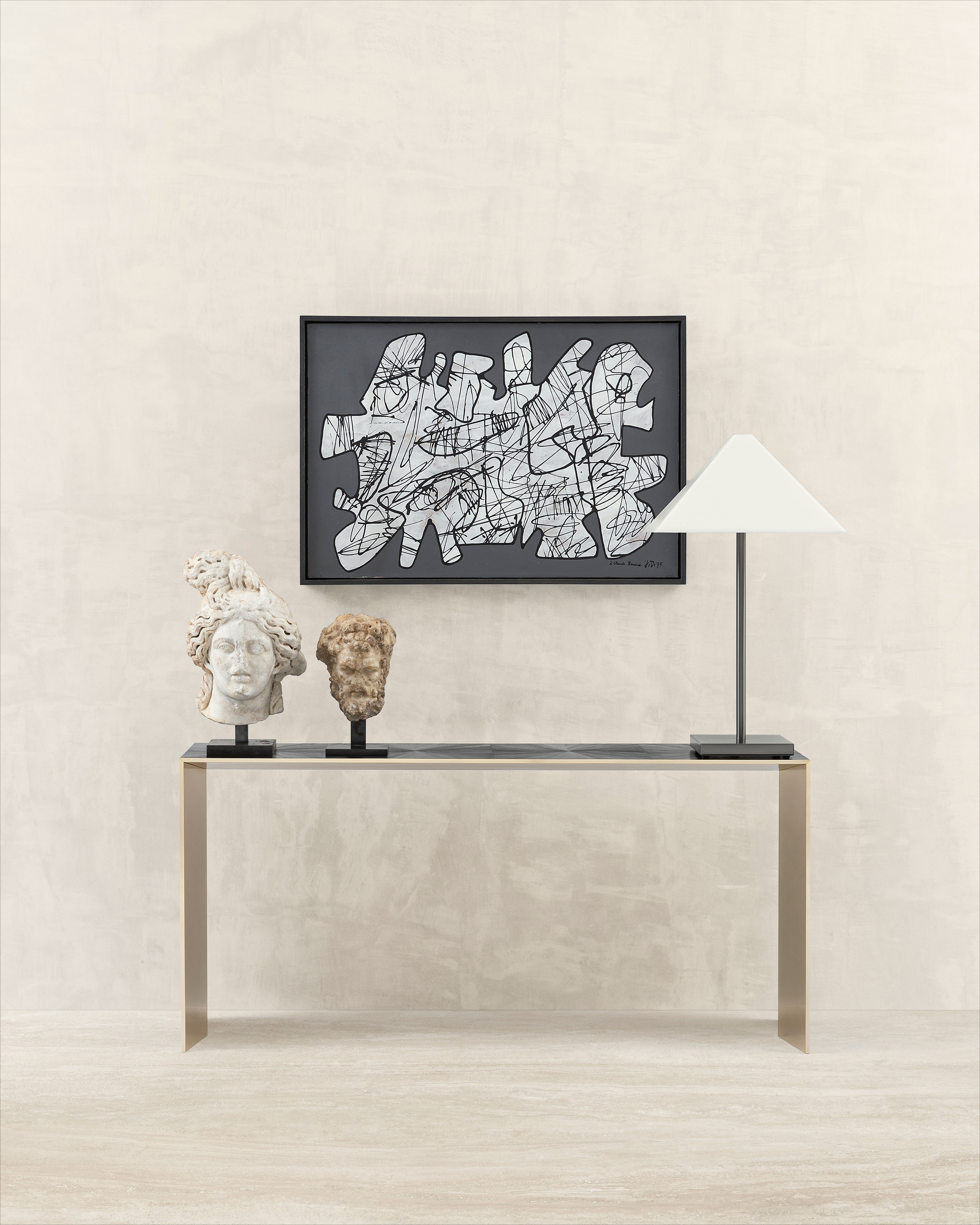 Armani casa console table with artwork by Jean Dubuffet