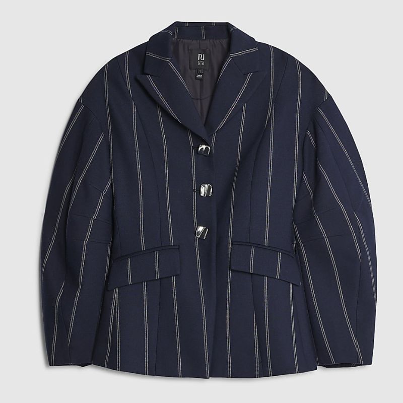 River Island navy pinstripe blazer