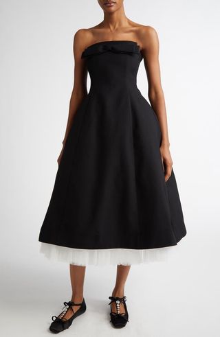 Strapless Bow Front Midi Dress