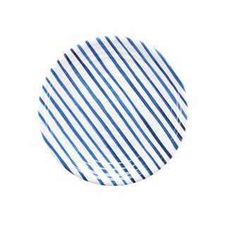 blue line printed dinner plate with white background