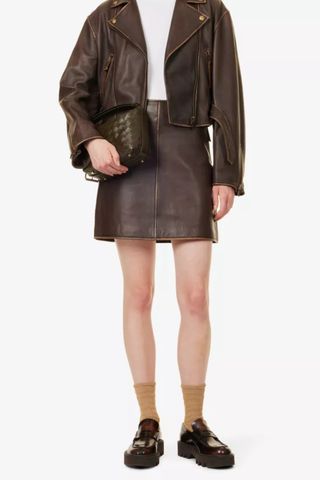 Weekend MaxMara A-line darted leather mini skirt