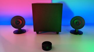 Razer Nommo V2 Pro PC gaming speakers, software, and components