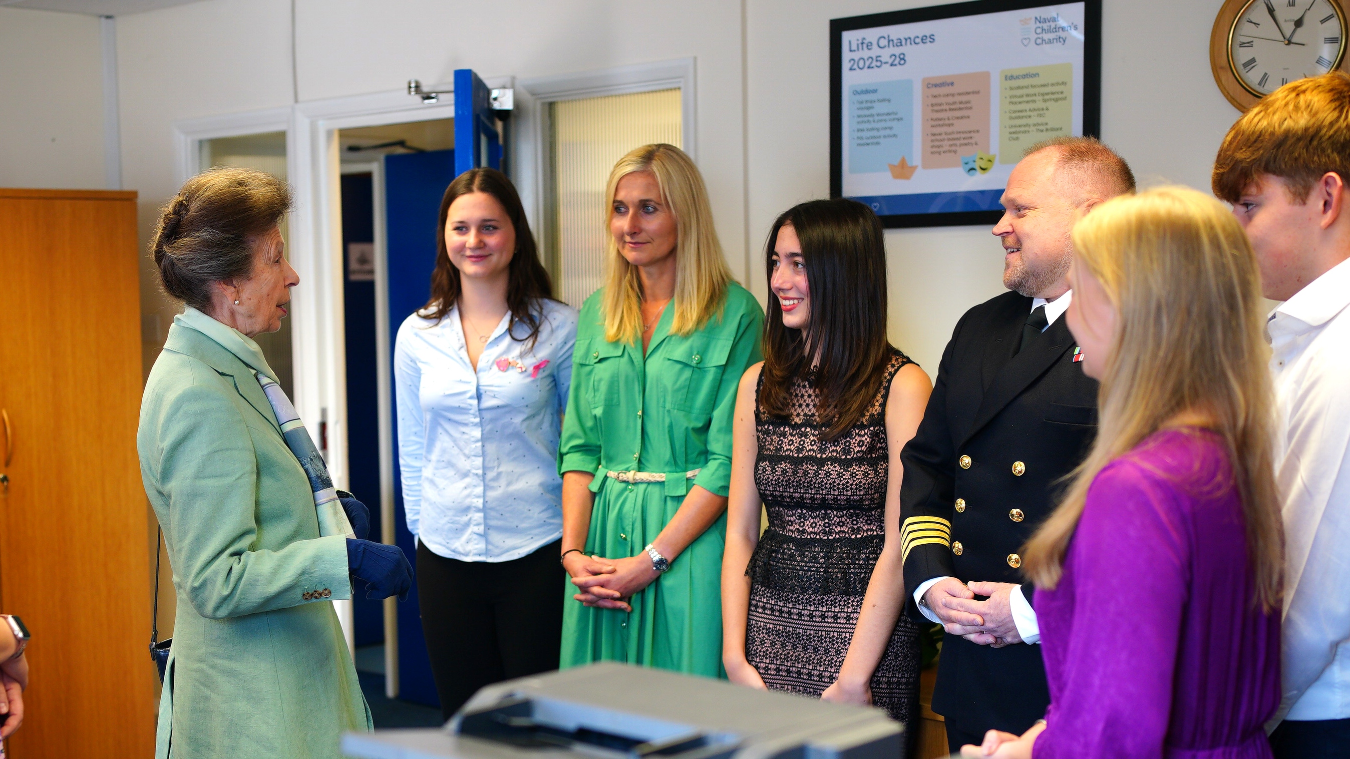 Princess Anne, Princess Royal, Patron of The Naval Children&#039;s Charity, speaks to young adults who have been helped by the charity during a visit to celebrate the its 200th anniversary