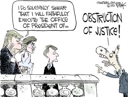 Political cartoon U.S. Trump inauguration oath Democrats obstruction of justice