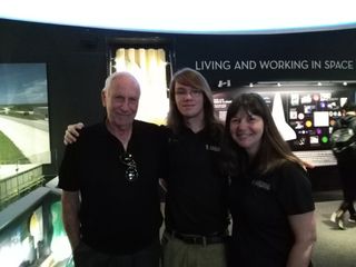 Steven Stetzler, a 2017 Astronaut Scholarship Foundation scholarship winner, poses for a photo with former NASA astronauts Al Worden and Catherine "Cady" Coleman.