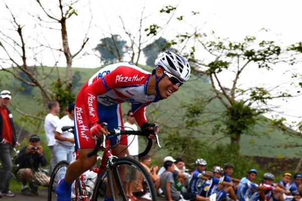 Guillermo Gonzalez (BCR-Pizza Hut-KHS-Powerade) feels the effects of the time trial's steep ascent.