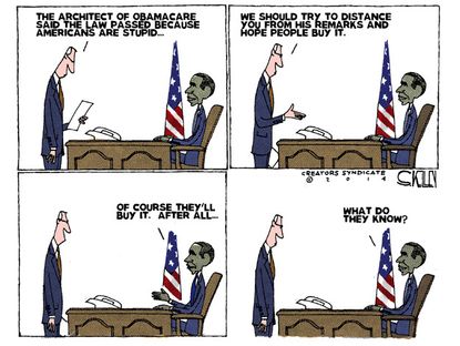 Obama cartoon healthcare reform voters stupid