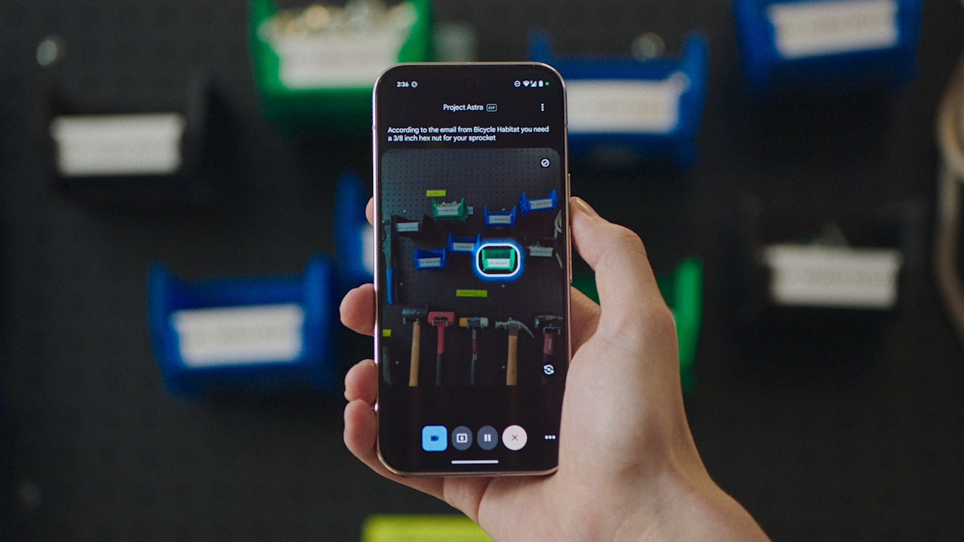 Project Astra demo in which the assistant highlights a specific hex nut that it sees