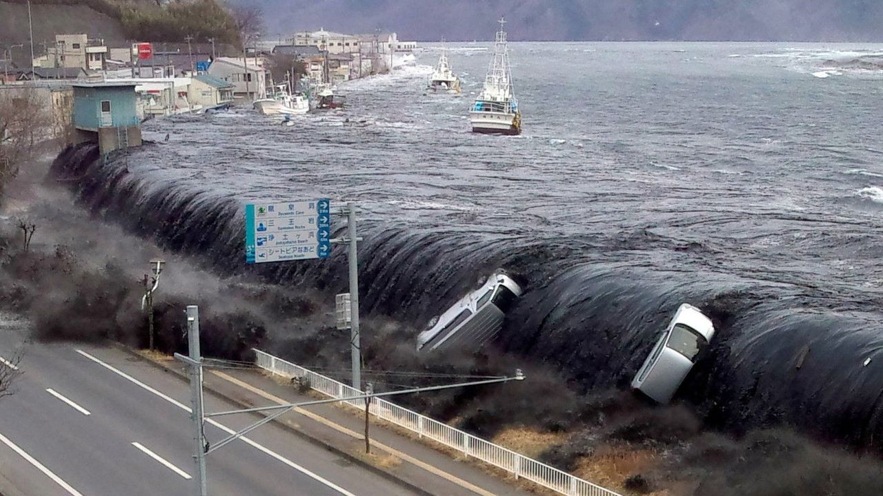 A tsunami in 2011 in Japan 