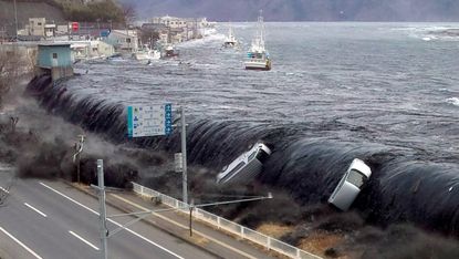 A tsunami in 2011 in Japan 