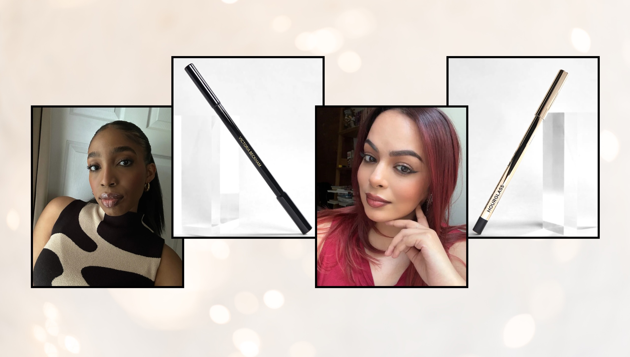 Testers test the best waterline eyeliners from Urban Decay and Maybelline and share their real-life reviews with Marie Claire. a four image collage with two woman and two products