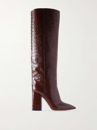 Anja Croc-Effect Leather Knee Boots