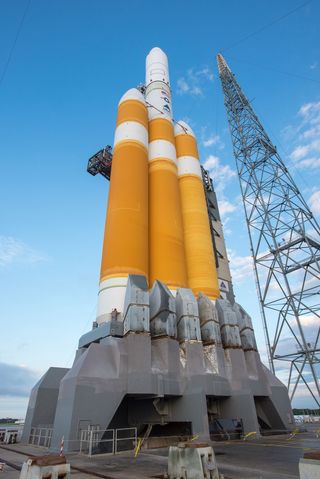 Close-up of NROL-37 and Delta IV Heavy
