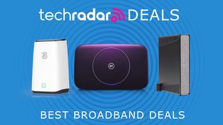 blue backgrtound with three wifi routers and TechRadar deals text