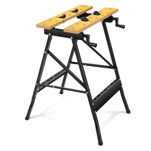 Auto Dynasty Adjustable Folding Workbench With Built-In Ruler & Protractor, Portable Work Table (8"-12"), 220lbs Load Capacity, Multipurpose Vise Workbench for Woodworking, Garage, and Diy