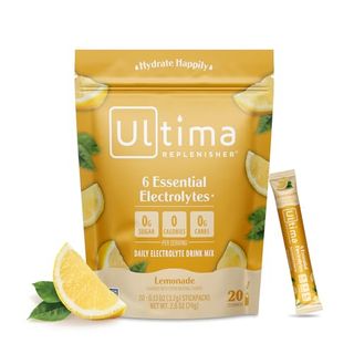 Ultima Replenisher Daily Electrolyte Drink Mix 
 Lemonade, 20 Stickpacks 
 Hydration Packets With 6 Key Electrolytes 
Trace Minerals 
 Keto Friendly, Vegan, Non-Gmo 
Sugar-Free Electrolyte Powder