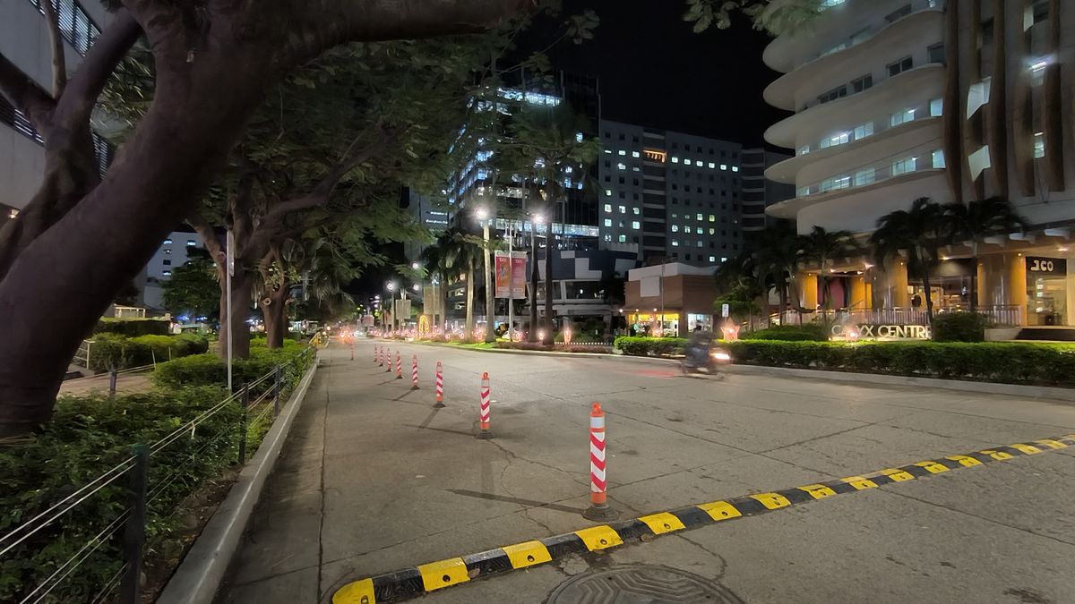 Night shot of a street with buildings around