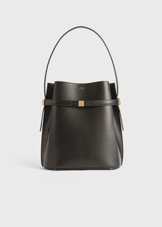 Leather bucket bag shell with belt