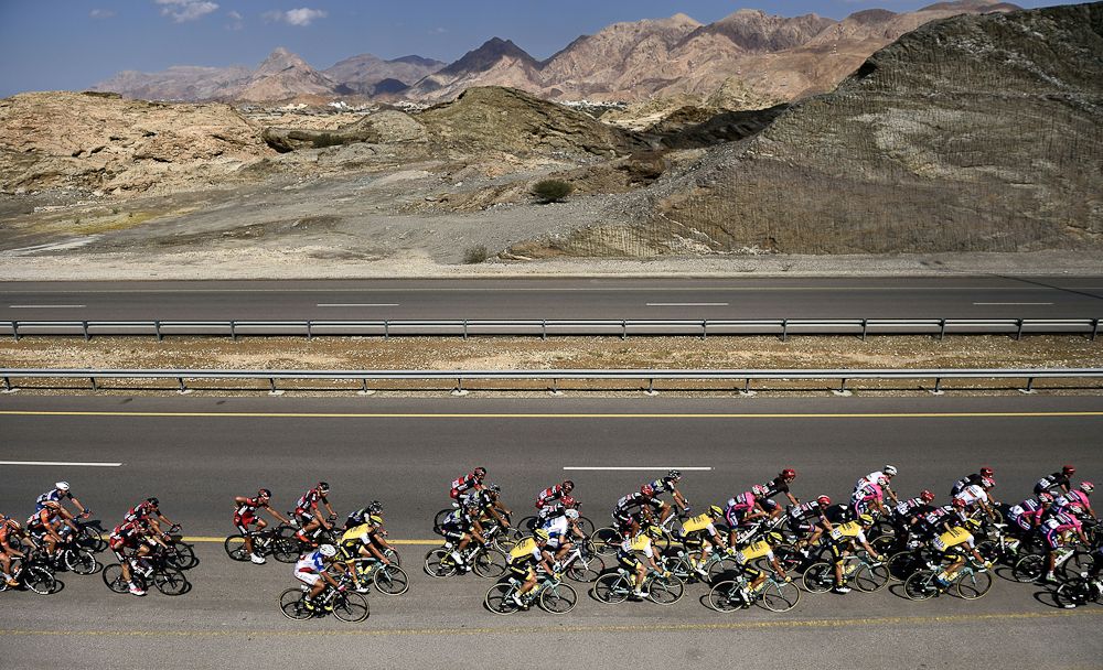 The pack rides during the second stage of the seventh cycling Tour of Oman