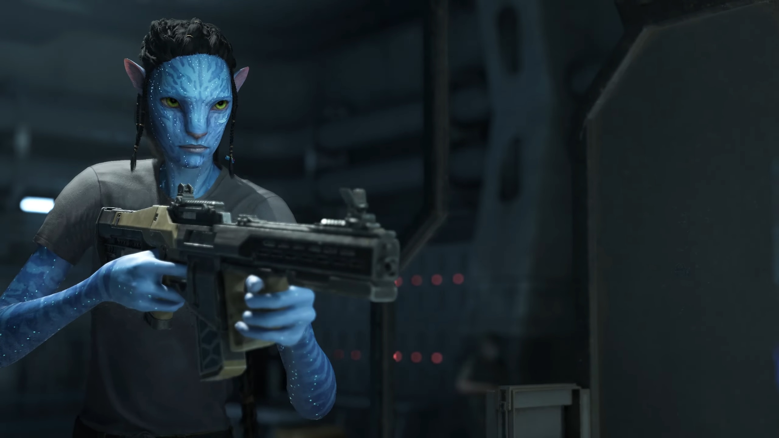 A Na'vi pointing a gun