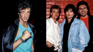 LEfT: Sylvester Stallone at the Lee Canalito vs Curtis Whitner Boxing Match, July 6, 1982. RIGHT: Survivor circa 1984 (from left) Stephan Ellis, Jim Peterik, Frankie Sullivan, Jimi Jamison, Marc Droubay 