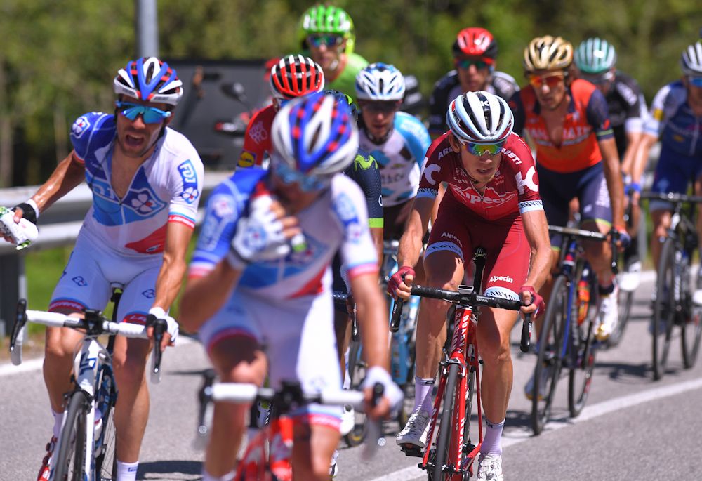 Thibaut Pinot takes on food during stage 19 at the Giro