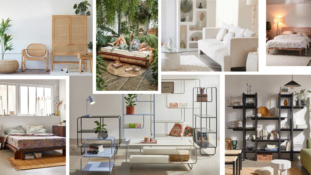 A collage of Urban Outfitters&#039; new furniture items and collections