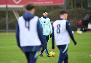 Mikel Arteta on the Arsenal training pitch