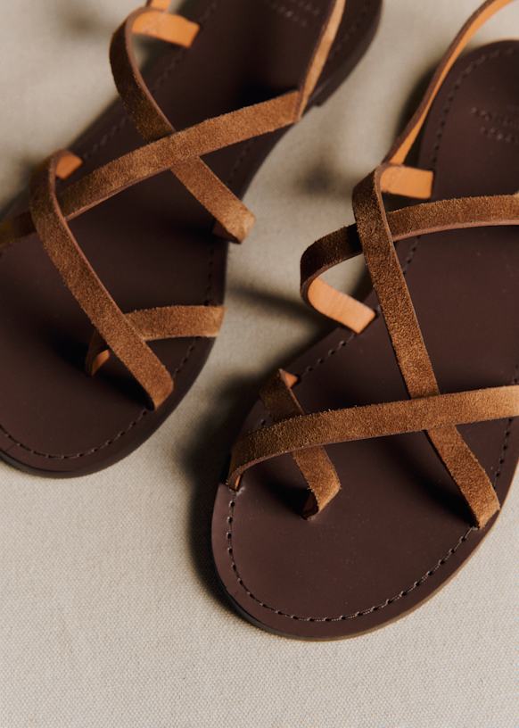 Adeline Low Sandals - Taupe Khaki - Bovine Leather - S&amp;eacute;zane