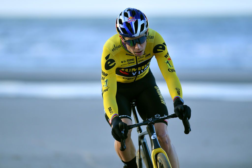 MIDDELKERKE BELGIUM JANUARY 09 Wout Van Aert of Belgium competes during the 105th Belgian National Cyclocross Championships 2022 Mens Elite bkmiddelkerke on January 09 2022 in Middelkerke Belgium Photo by Luc ClaessenGetty Images