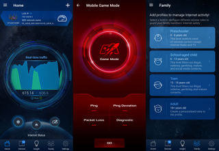 ROG Rapture GT-AXE16000 review software screenshots home screen and AIProtection options