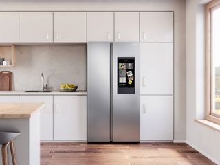 a samsung fridge in a kitchen