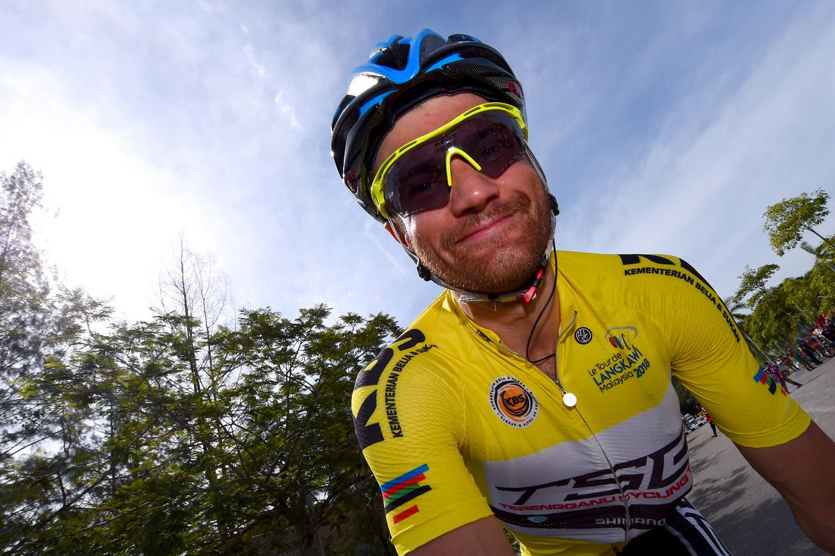 Race leader Artem Ovechkin smiling pre-stage
