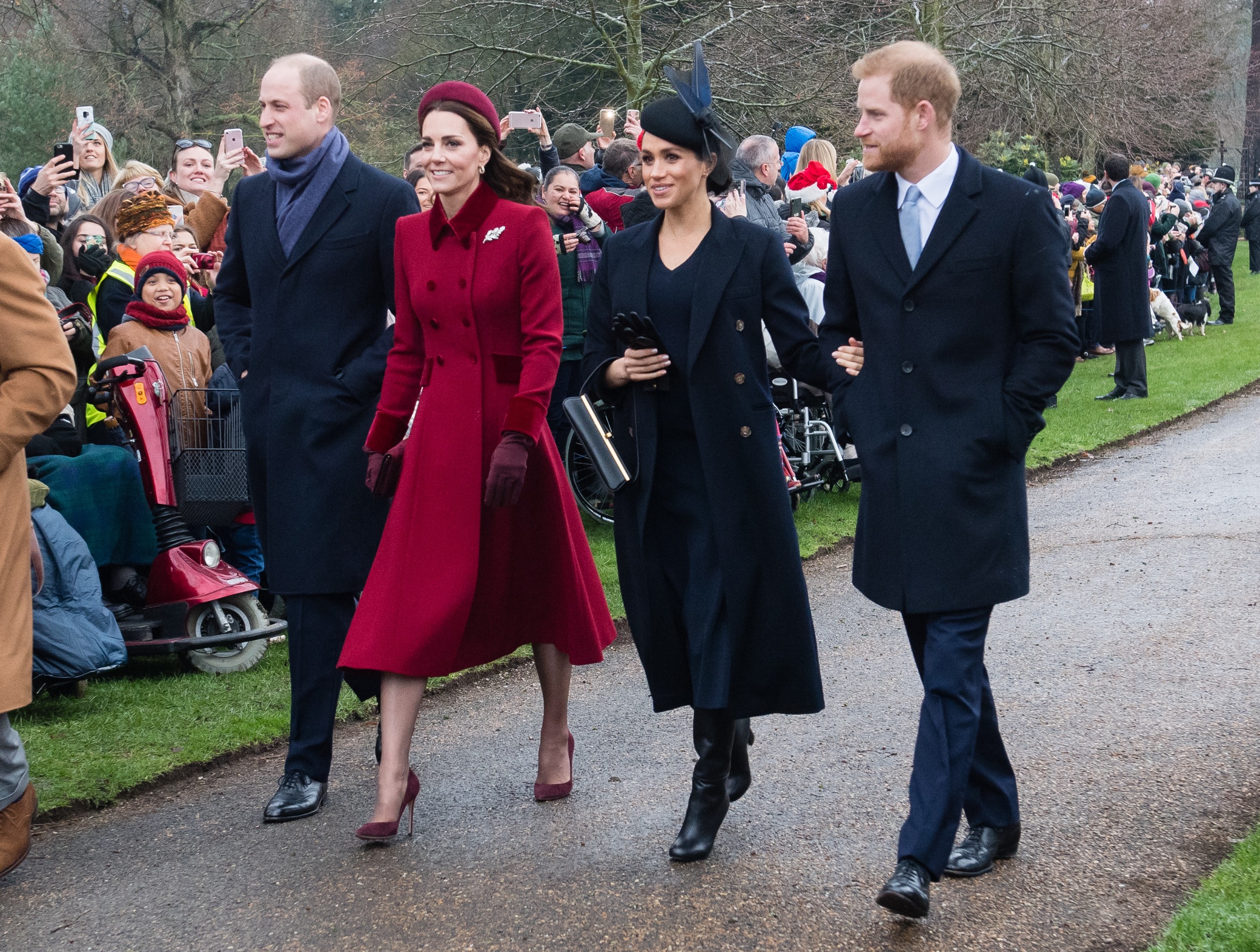Prince William, Princess Kate, Meghan Markle, Prince Harry walking to church on Christmas