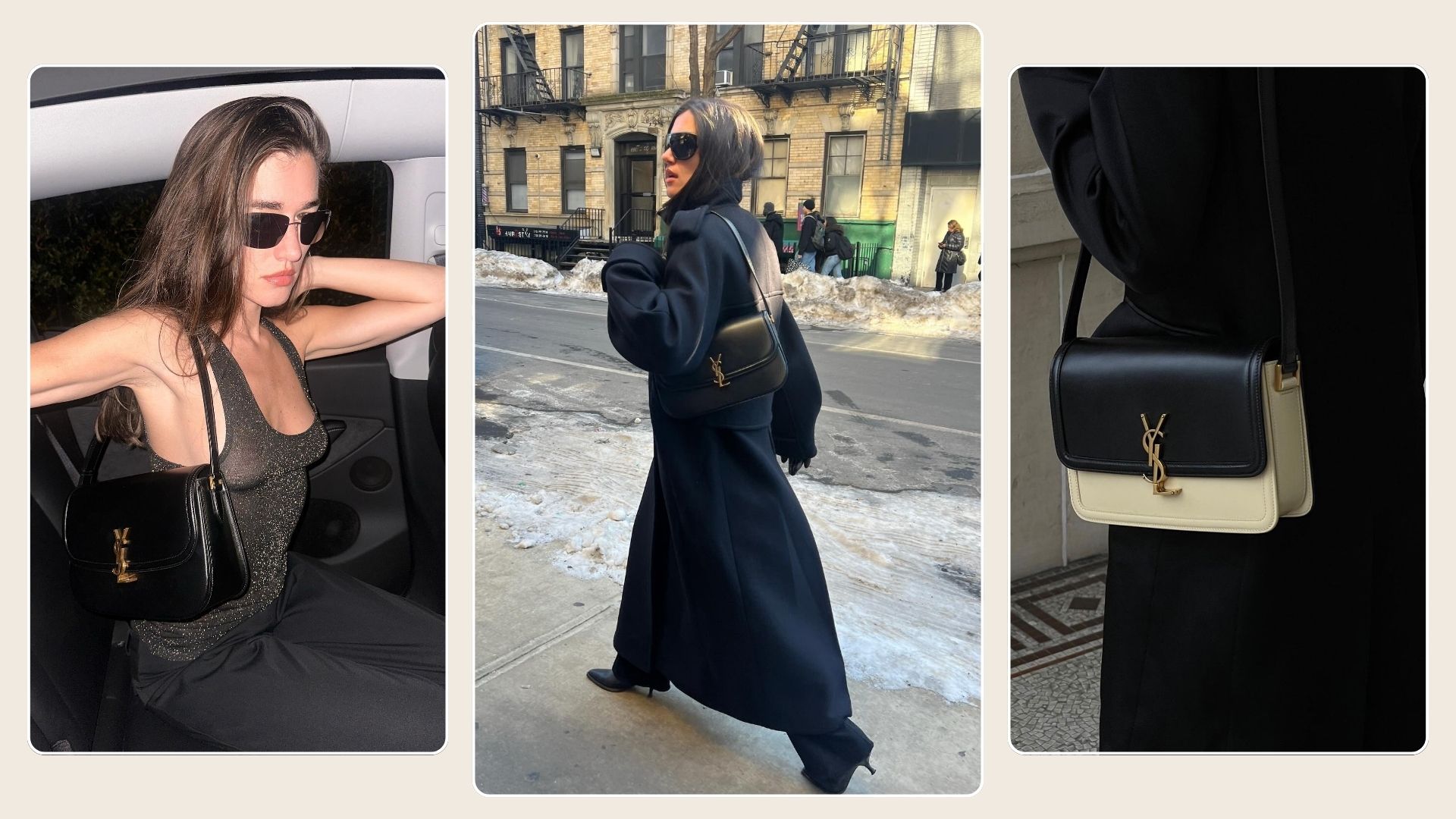three women carry the Saint Laurent Solferino bag