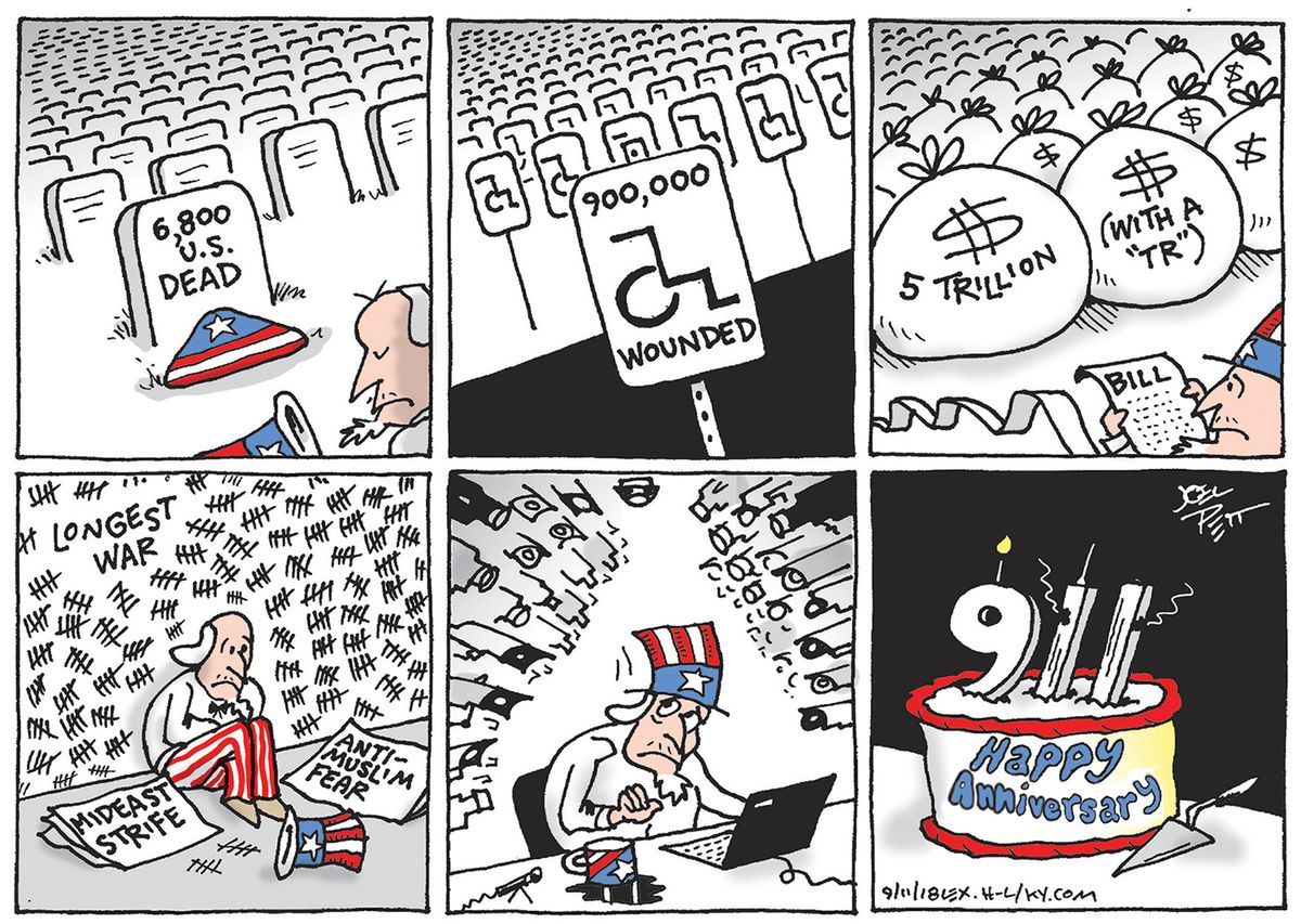 Political cartoon U.S. 9-11 September 11 anniversary Uncle Sam longest ...